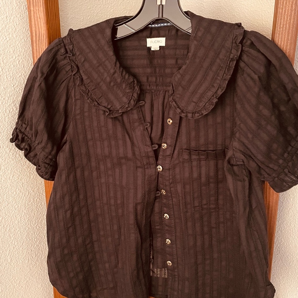 Pilcro Black Blouse with Ruffled Collar